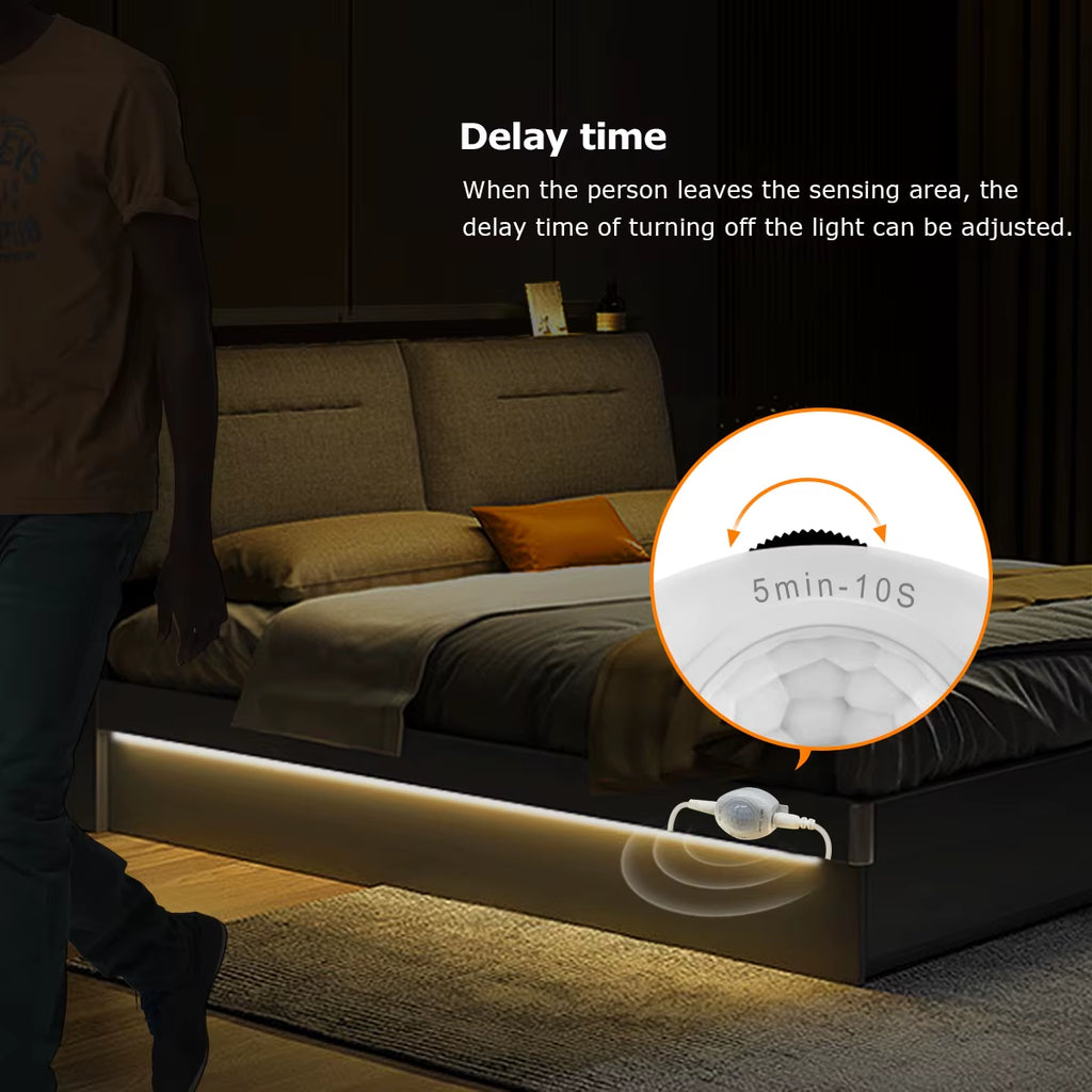 Wireless PIR Motion Sensor LED under Bed Night Light 12V LED Light Strip Kitchen Cabinet Bedroom Stairs Hallway Emergency Lamps