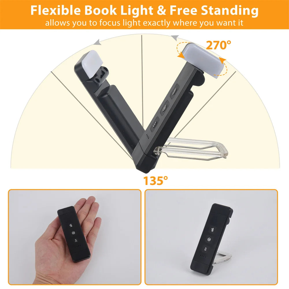 Clip-On Bookmark Book Light with Timer USB Rechargeable Reading Light Mini Led Read Light Portable Bedside Desk Light Read Lamp