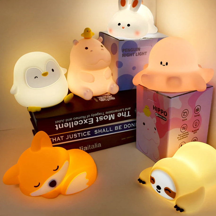 Cute Silicone Squishy Night Lamp Fox Rabbit Dimmable Nursery Nightlight Rechargeable Timing Bedside Table Lamp with Touch Sensor